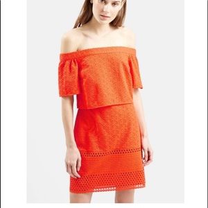 TOPSHOP embroidered off the shoulder dress